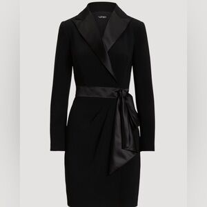 NWT Lauren Ralph Lauren Black Label Satin Collar Faux Wrap Tuxedo Dress Size 10